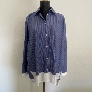 ZARA Oversized Blue & White Striped Poplin Shirt Button Down Tunic Layered NWT